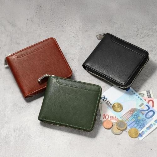 ＜ミラグロ＞牛革ソフトミリングレザー・ラウンドファスナーショートウォレット