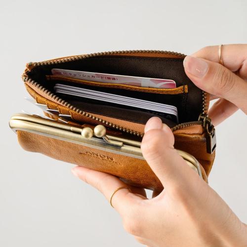 ＜アノン＞ソフトゴートレザー・がま口二つ折り財布