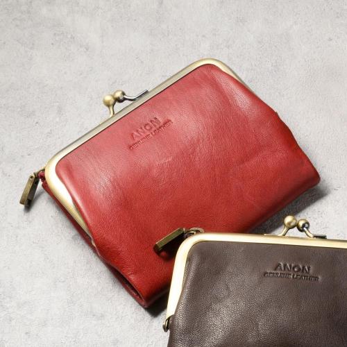 ＜アノン＞ソフトゴートレザー・がま口二つ折り財布