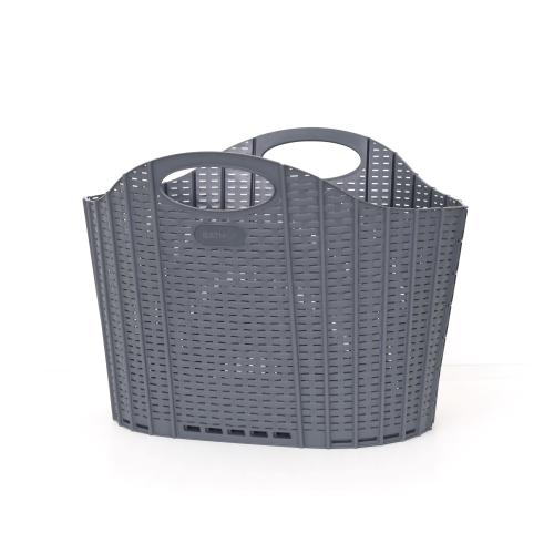 ＜清水産業＞折りたためるランドリーバスケット　ラタン　38L