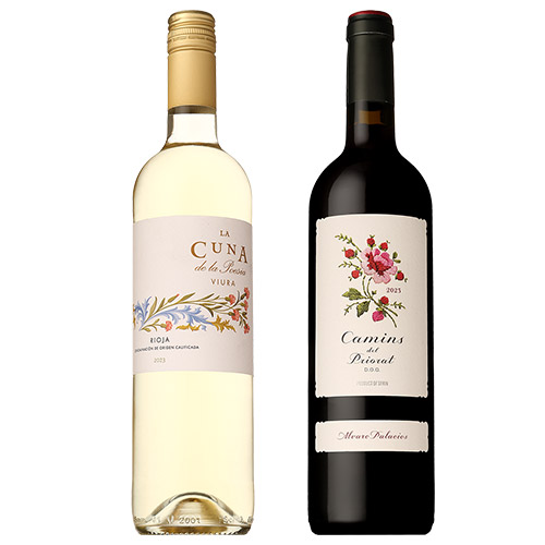 フラワーラベルの赤白ワイン2本セット