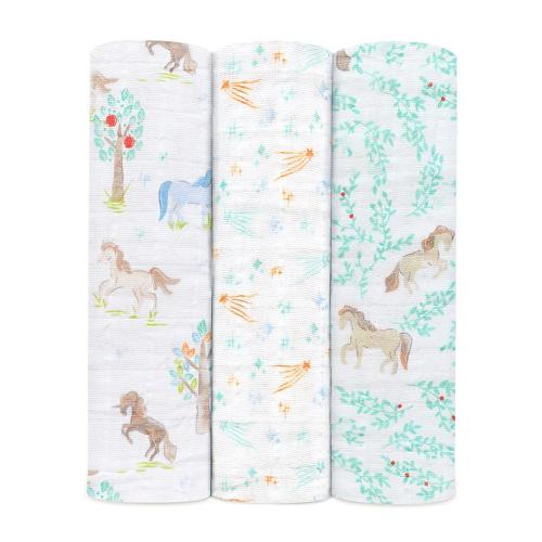 ＜aden + anais＞おくるみスワドル/イヤーオブザホース・うま/3枚