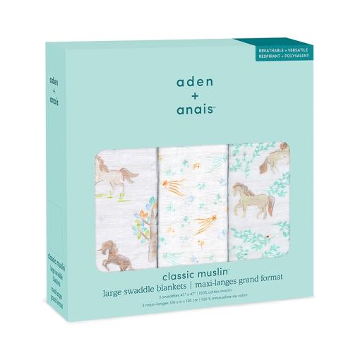 ＜aden + anais＞おくるみスワドル/イヤーオブザホース・うま/3枚