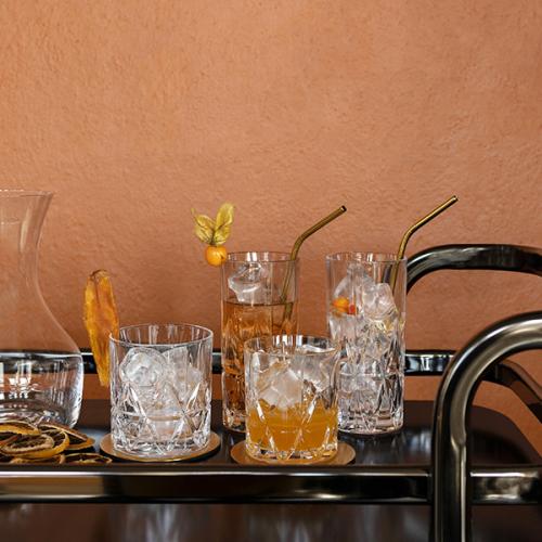 ＜Orrefors＞PEAK ハイボール&コースター 各4P SET