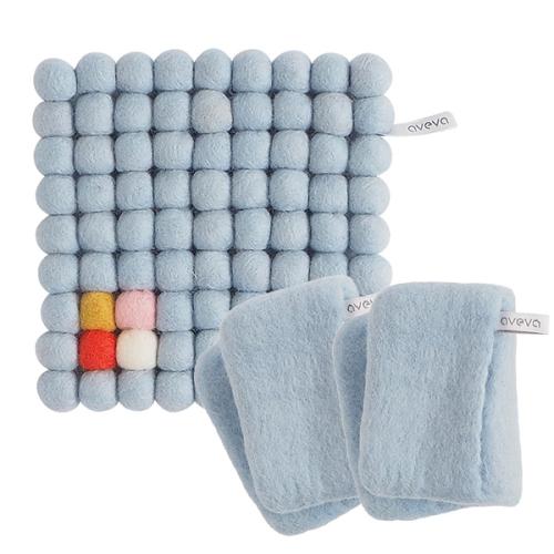 ＜avevaアベバ＞キッチンアイテムSET（スクエア鍋敷き・ポットホルダー）ブルー