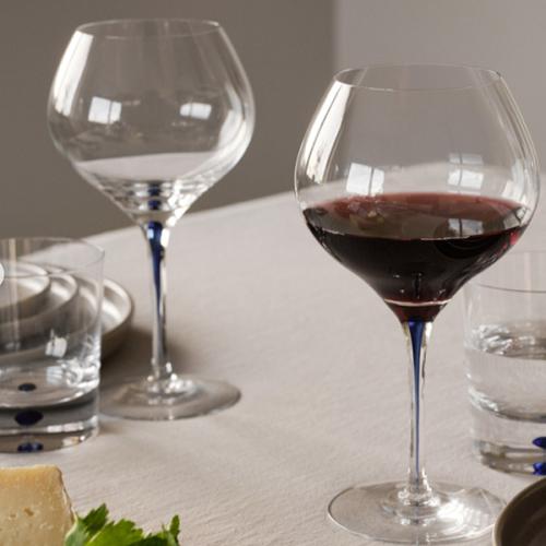 ＜Orrefors＞インターメッツォ　ブーケ　ワイングラス　ペアセット　ブルー