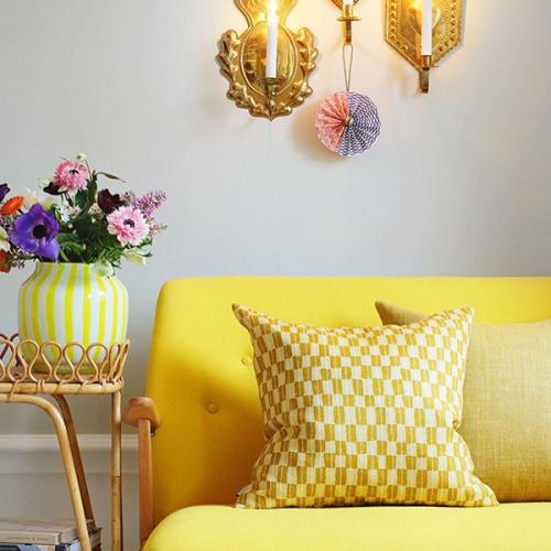 ＜リトルファント＞クッション(中材込) 50×50cm Gustav マスタード/イエロー