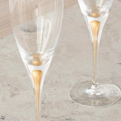 ＜Orrefors＞オレフォス インターメッツォ シャンパングラスGOLD ペアセット