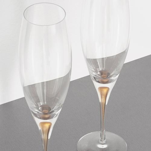 ＜Orrefors＞オレフォス インターメッツォ シャンパングラスGOLD ペアセット