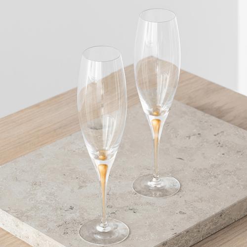 ＜Orrefors＞オレフォス インターメッツォ シャンパングラスGOLD ペアセット