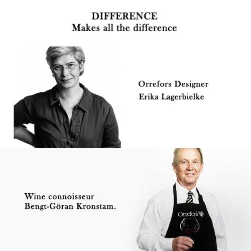 ＜Orrefors＞DIFFERENCE　ワイングラス ペア　Handmade