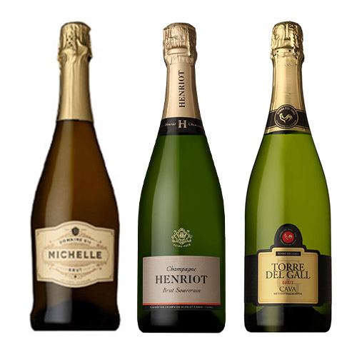 機内採用シャンパーニュ入り シャンパーニュ製法で造られた世界のスパークリングワイン3本セット
