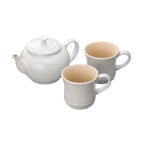 【タカシマヤセレクト】＜ル・クルーゼ＞ティーポット&マグ（SS）（2個入り）セット ホワイトラスター